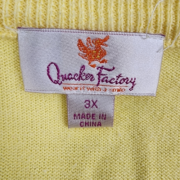 Quacker Factory V-Neck Cardigan Womens 3X Yellow Embroidered Beaded Vegetables - Picture 3 of 8
